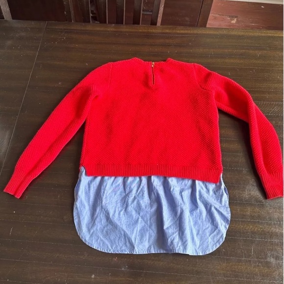 J. Crew 100% Lambswool Shirttail Combo Knitted Sweater Red Blue xs - Picture 4 of 6